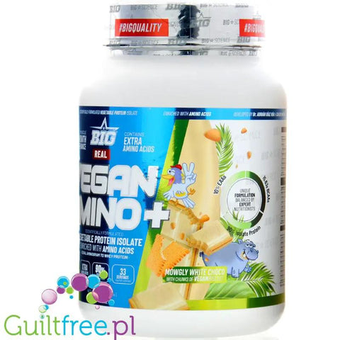 BIG® Vegan Amino+, Mowgly White Chocolate 1kg - wegańska odżywka białkowa z kawałkami ciasteczek o smaku białej czekolady by MAX Protein® (big-vegan-amino-mowgly-white-chocolate-1kg-weganska-odzywka-bialkowa-z-kawalkami-ciasteczek-o-smaku-bialej-czekolady)