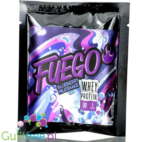 Fuego Whey Protein Blueberry Mikshake 30g - koncentrat białek serwatkowych o smaku jagodowego milkshake'a by Fuego (fuego-whey-protein-blueberry-mikshake-30g-koncentrat-bialek-serwatkowych-o-smaku-jagodowego-milkshake-a)