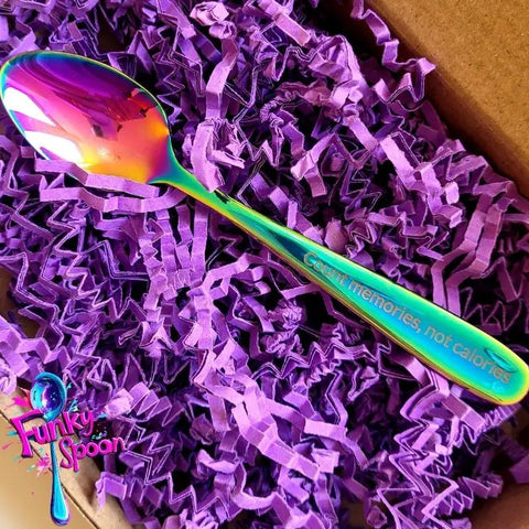 Funky Spoon grawerowana łyżka z afirmacją, Tęcza 14cm, Count Memories, not Calories by Funky Flavors (funky-spoon-grawerowana-lyzka-z-afirmacja-count-memories-not-calories)