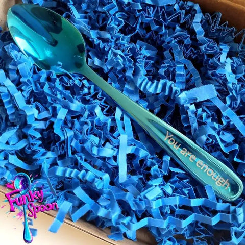 Funky Spoon grawerowana łyżka z afirmacją, Kobalt 14cm, You are Enough, by Funky Flavors (funky-spoon-grawerowana-lyzka-z-afirmacja-kobalt-14cm-you-are-enough)