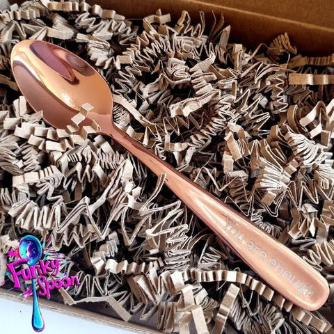 Funky Spoon grawerowana łyżka z afirmacją, Rose Gold 14cm, You are Enough by Funky Flavors (funky-spoon-grawerowana-lyzka-z-afirmacja-rose-gold-14cm-you-are-enough)