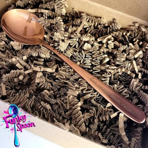 Funky Spoon grawerowana łyżka z afirmacją, Rose Gold 17cm, Eat, Love, Laugh, Repeat by Funky Flavors (funky-spoon-grawerowana-lyzka-z-afirmacja-rose-gold-17cm-eat-love-laugh-repeat)