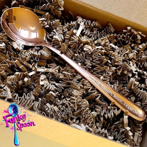 Funky Spoon grawerowana łyżka z afirmacją, Rose Gold 17cm, Eat, Love, Laugh, Repeat by Funky Flavors (funky-spoon-grawerowana-lyzka-z-afirmacja-rose-gold-17cm-eat-love-laugh-repeat)
