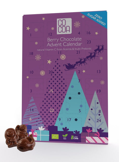 RAW COCOA Berry Chocolate Advent Calendar - wegański kalendarz adwentowy z jagodowej czekolady bez cukru