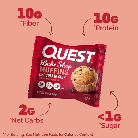 Quest Bakery Shop Chocolate Chip Muffin - muffin proteinowy z kawałkami czekolady 10g białka by Quest Nutrition (quest-bakery-shop-chocolate-chip-muffin-muffin-proteinowy-z-kawalkami-czekolady-10g-bialka)