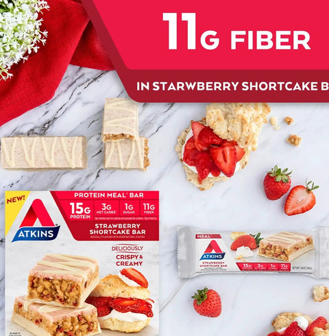Atkins Meal Strawberry Shortcake PUDEŁKO x 5 batonów - baton białkowy bez maltitolu 15g białka & 190kcal by Atkins (atkins-meal-strawberry-shortcake-pudelko-x-5-batonow-baton-bialkowy-bez-maltitolu-15g-bialka-190kcal)