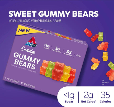Atkins Endulge Gummy Bears PUDEŁKO x 6 saszetek - owocowe keto żelki misie bez cukru by Atkins (atkins-endulge-gummy-bears-pudelko-x-6-saszetek-owocowe-keto-zelki-misie-bez-cukru)