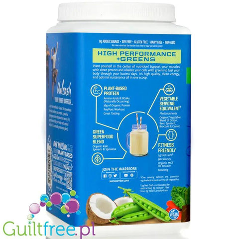 Sunwarrior Protein + Greens Warrior Blend, Chocolate 0,75kg - wegańska organiczna odżywka białkowa z MCT by Sunwarrior (sunwarrior-protein-greens-warrior-blend-chocolate-075kg-weganska-organiczna-odzywka-bialkowa-z-mct)