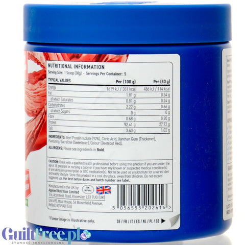 Applied Clear Beef XP Clear Beef Protein Strawberry & Raspberry - białko wołowe, odżywka proteinowa bez mleka 92% białka by Applied Nutrition (applied-clear-beef-xp-clear-beef-protein-strawberry-raspberry-bialko-wolowe-odzywka-proteinowa-bez-mleka-92-bialka)