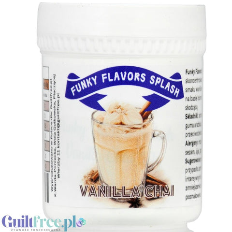 Funky Flavors Splash Vanilla Chai 3kcal 50g - aromat słodzący w proszku, Korzenna Wanilia by Funky Flavors (funky-flavors-splash-vanilla-chai-3kcal-blonnikowy-aromat-slodzacy-w-proszku)