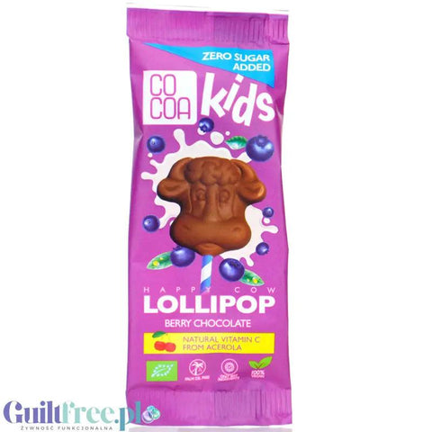 Raw Cocoa Kids Happy Cow lizak z czekolady jagodowej z naturalną witaminą C z aceroli, bez dodatku cukru by COCOA RAW (raw-cocoa-kids-happy-cow-lizak-z-czekolady-jagodowej-z-naturalna-witamina-c-z-aceroli-bez-dodatku-cukru)