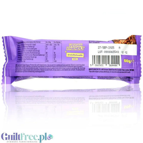 MisFits Protein Bar Caramel Fudge - wegański baton proteinowy bez cukru, Karmel, Krówka & 'Mleczna' Czekolada by Misfits (misfits-protein-bar-caramel-fudge-weganski-baton-proteinowy-bez-cukru)