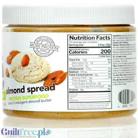 Nuts 'N More Almond Butter - masło migdałowe z białkiem WPC i ksylitolem by Nuts'n more (nuts-n-more-almond-butter-maslo-migdalowe-z-bialkiem-wpc-i-ksylitolem)
