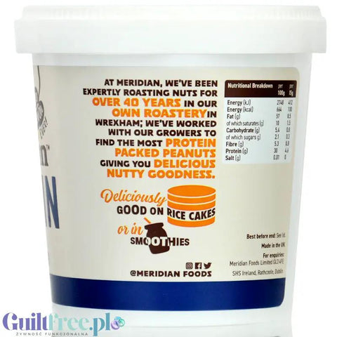 Meridian Peanut Butter Protein Smooth 0,7kg - masło orzechowe 100% z wysokobiałkowych orzechów by Meridian (meridian-peanut-butter-protein-smooth-07kg-maslo-orzechowe-100-z-wysokobialkowych-orzechow)