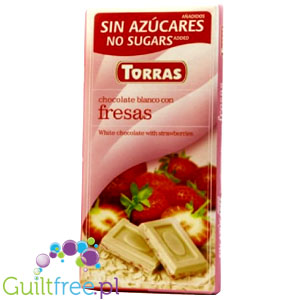 Torras White & Strawberries - Biała czekolada z truskawkami bez dodatku cukru by Torras (biala-czekolada-z-truskawkami-bez-dodatku-cukru-o-obnizonej-kalorycznosci)