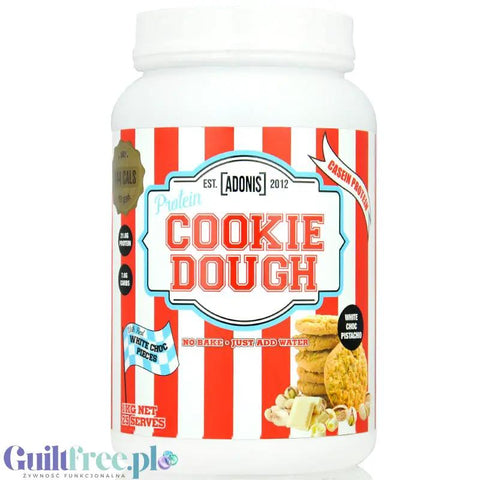 Adonis Cookie Dough Casein Protein, White Choc Pistachio 1kg - proteinowa masa ciasteczkowa, 21g białka & 141kcal by Adonis Gear (adonis-cookie-dough-casein-protein-white-choc-pistachio-1kg-proteinowa-masa-ciasteczkowa-21g-bialka-141kcal)