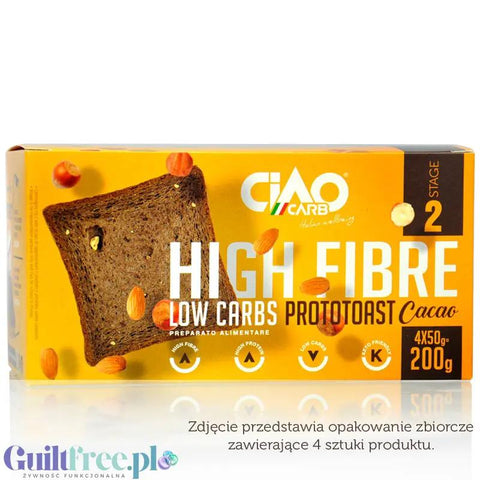 Ciao Carb ProtoToast Cocoa Stage2 - Czekoladowe tosty niskowęglowodanowe 1g węglowodanów / 56% błonnik by Ciao Carb (ciaocarb-czekoladowe-tosty-niskoweglowodanowe-1g-weglowodanow-56-blonnik)