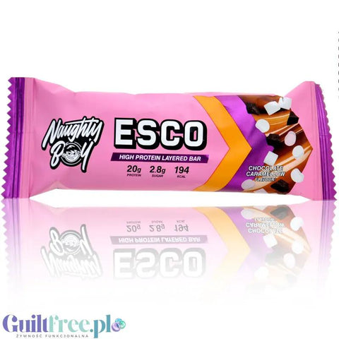 Naughty Boy Esco Protein Bar, Chocolate Caramellow - baton 20g białka & 194kcal, smak Czekolada, Karmel & Marshmallow by Naughty Boy (naughty-boy-esco-protein-bar-chocolate-caramellow-baton-20g-bialka-194kcal-smak-czekolada-karmel-marshmallow)