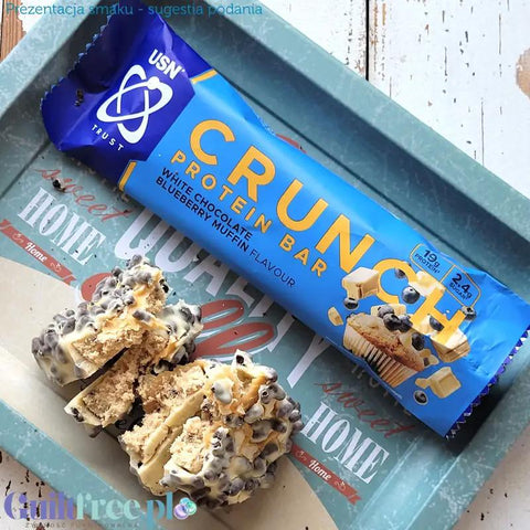 USN Trust Crunch Protein Bar White Chocolate Blueberry Muffin - chrupiący baton białkowy Biała Czekolada & Jagodowy Muffin by USN (Ultimate Sports Nutrition) (usn-trust-crunch-protein-bar-white-chocolate-blueberry-muffin-chrupiacy-baton-bialkowy-biala-czekolada-jagodowy-muffin)