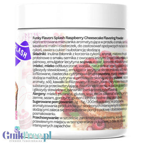 Funky Flavors Splash Raspberry Cheesecake 50g - sernikowy aromat słodzący w proszku, z malinami i ciasteczkami by Funky Flavors (funky-flavors-splash-raspberry-cheesecake-50g-sernikowy-aromat-slodzacy-w-proszku-z-malinami-i-ciasteczkami)