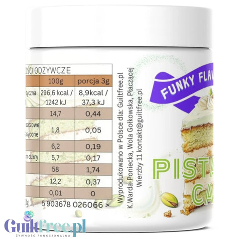 Funky Flavors Splash Pistachio Cake 50g - błonnikowy aromat słodzący w proszku o smaku ciasta pistacjowego z białą czekoladą by Funky Flavors (funky-flavors-splash-pistachio-cake-50g-blonnikowy-aromat-slodzacy-w-proszku-o-smaku-ciasta-pistacjowego-z-biala-czekolada)