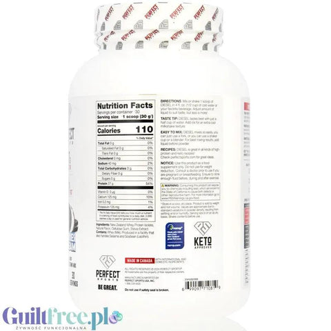 Perfect Sport Diesel 100% Whey Isolate Cookies Cream - izolat WPI z Nowej Zelandii bez cukru i tłuszczu, 27g białka & 110kcal by DIESEL (Perfect Sports) (perfect-sport-diesel-100-whey-isolate-cookies-cream-izolat-wpi-z-nowej-zelandii-bez-cukru-i-tluszczu-27g-bialka-110kcal)