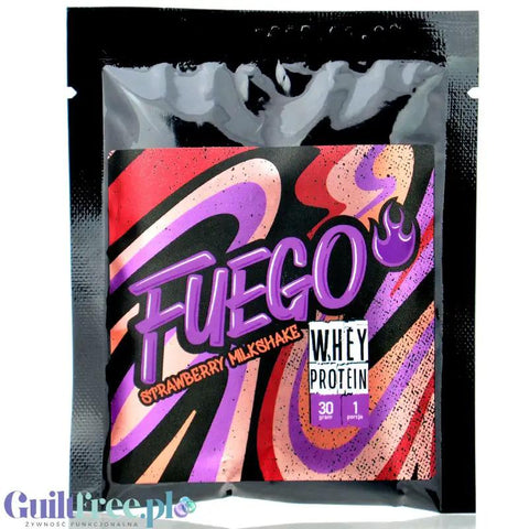 Fuego Whey Protein Strawberry Mikshake 30g - koncentrat białek serwatkowych o smaku szejka truskawkowego by Fuego (fuego-whey-protein-strawberry-mikshake-30g-koncentrat-bialek-serwatkowych-o-smaku-szejka-truskawkowego)