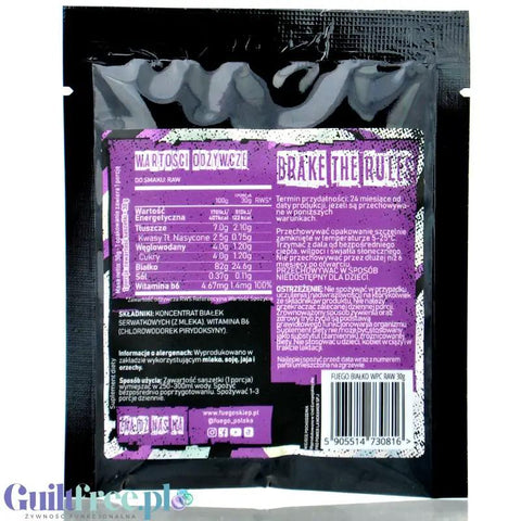 Fuego Whey Protein Raw 30g - naturalny koncentrat białek serwatkowych bez cukru, słodzików i aromatów by Fuego (fuego-whey-protein-raw-30g-koncentrat-bialek-serwatkowych-bez-smaku)