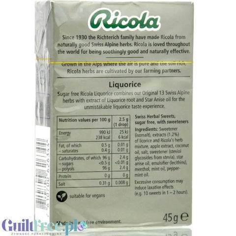 Ricola Liquorice - ziołowe cukierki lukrecjowe bez cukru ze stewią by Ricola (ricola-cukierki-lukrecja-stewia-bez-cukru)