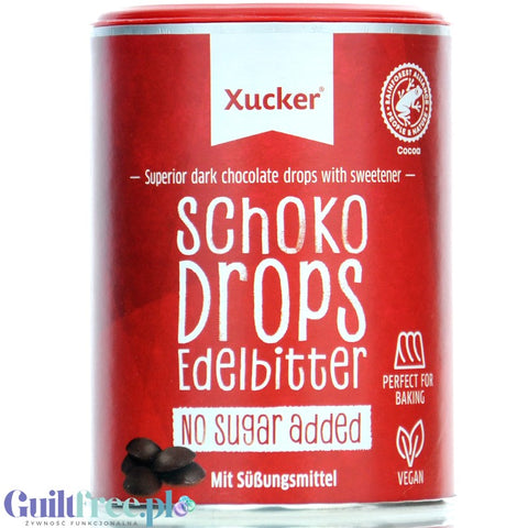 Xucker Dark Chocolate Drops 75% - krople wegańskiej ciemnej czekolady bez cukru, tylko z ksylitolem by Xucker (xucker-dark-chocolate-drops-krople-ciemnej-czekolady-tylko-z-ksylitolem)