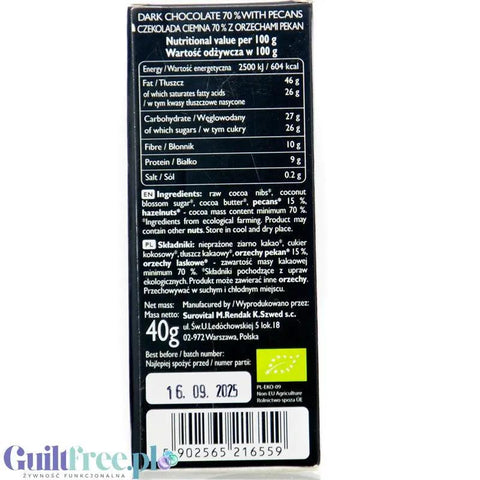 RAW COCOA 70% Dark Chocolate & Pecans - surowa ciemna czekolada 70% z orzechami pekan by COCOA RAW (raw-cocoa-70-dark-chocolate-pecans-surowa-ciemna-czekolada-70-z-orzechami-pekan)