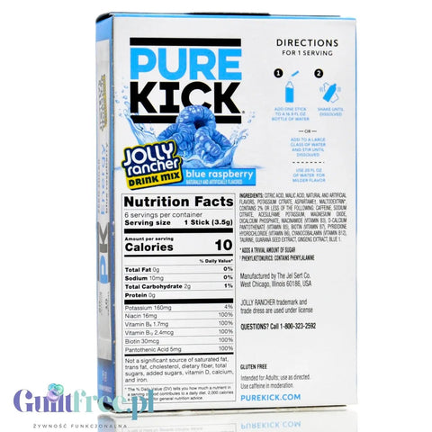 Pure Kick & Jolly Energy Blue Raspberry - sugar-free sachets, instant drink with caffeine, vitamins and electrolytes