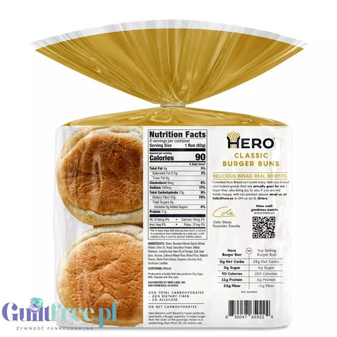 Hero Bread Classic Burger Buns - Keto bułki do burgerów, 8szt, 90kcal by Hero Bread (hero-bread-classic-burger-buns-keto-bulki-do-burgerow-8szt-90kcal)