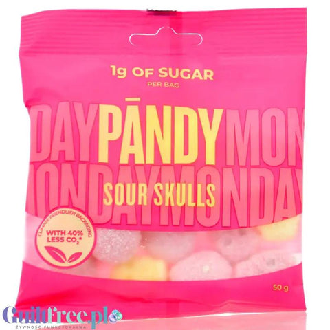 Pandy Sour Skulls - kwaśne żelki błonnikowe bez cukru 45% mniej kalorii, malinowo-cytrynowe by Pandy Protein (pandy-sour-skulls-kwasne-zelki-blonnikowe-bez-cukru-45-mniej-kalorii-malinowo-cytrynowe)