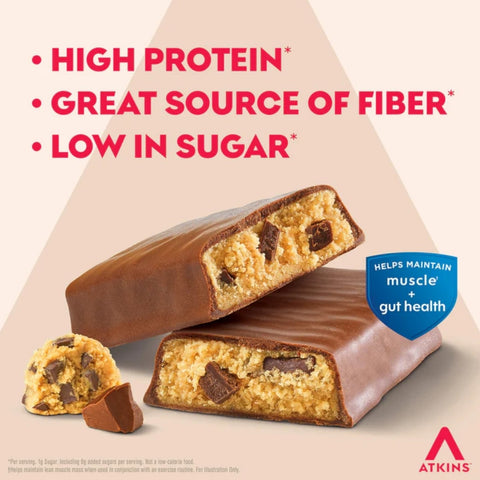 Atkins Strong Chocolate Chip Cookie Dough - baton proteinowy20g białka, bez maltitolu by Atkins (atkins-strong-chocolate-chip-cookie-dough-baton-proteinowy-kruche-ciastka-czekolada-baton-13g-bialka-14g-blonnika)