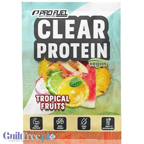 Pro Fuel Clear Protein Vegan Tropical Fruits - wegański klarowny hydrolizat, lekka odżywka białkowa ze stewią by Pro Fuel (pro-fuel-clear-protein-vegan-tropical-fruits-weganski-klarowny-hydrolizat-lekka-odzywka-bialkowa-ze-stewia)