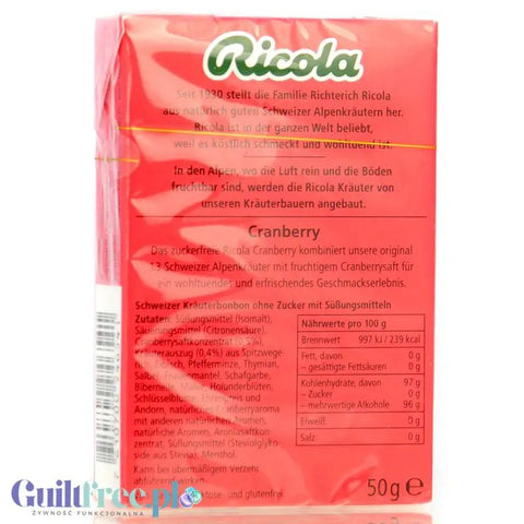 Ricola Cranberry - szwajcarskie cukierki ziołowe bez cukru z sokiem żurawinowym by Ricola (ricola-cranberry-szwajcarskie-cukierki-ziolowe-bez-cukru-z-sokiem-zurawinowym)
