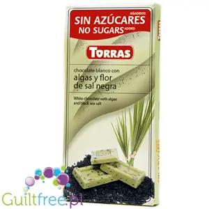 Torras White Algae & Black Sea Salt - biała czekolada bez cukru, Algi i Czarna Sól by Torras (torras-biala-czekolada-bez-dodatku-cukru-algi-i-czarna-sol)