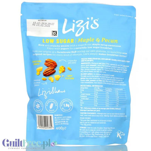 Lizis Low Sugar Maple & Pecan 400g - niskocukrowa granola niskie IG, Syrop Klonowy & Pekany by Lizi's Granola (lizis-low-sugar-maple-pecan-400g-niskocukrowa-granola-niskie-ig-syrop-klonowy-pekany)