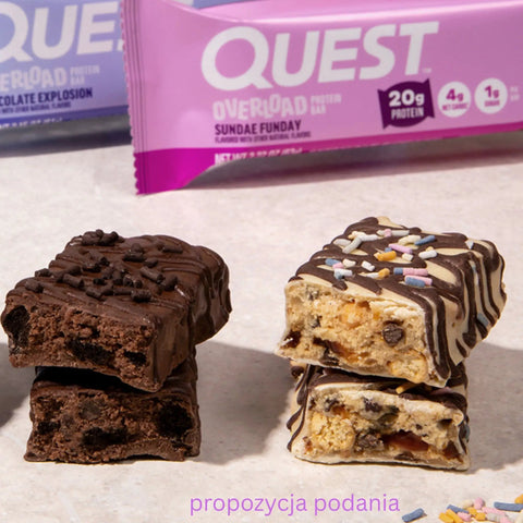 Quest Overload Sundae Funday BOX 12 szt - baton proteinowy bez cukru, 20g białka & 210kcal by Quest Nutrition (quest-overload-sundae-funday-box-12-szt-baton-proteinowy-bez-cukru-20g-bialka-210kcal)