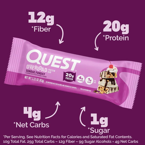 Quest Overload Sundae Funday BOX 12 szt - baton proteinowy bez cukru, 20g białka & 210kcal by Quest Nutrition (quest-overload-sundae-funday-box-12-szt-baton-proteinowy-bez-cukru-20g-bialka-210kcal)