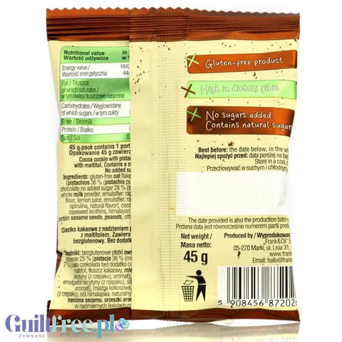 Frank & Oli Vital Pistachio Cookie with Cocoa - kakaowe ciastko owsiane bez dodatku cukru z pistacjami i białą czekoladą by Frank & Oli (frank-oli-vital-pistachio-cookie-with-cocoa-kakaowe-ciastko-owsiane-bez-dodatku-cukru-z-pistacjami-i-biala-czekolada)