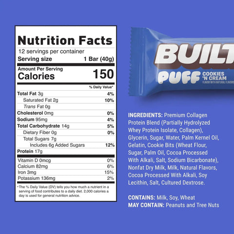 Built Bar Protein Puffs Cookies 'N Cream - proteinowy baton marshmallow w czekoladzie 17g białka & 150kcal by Built (built-bar-protein-puffs-cookies-n-cream-proteinowy-baton-marshmallow-w-czekoladzie-17g-bialka-140kcal)