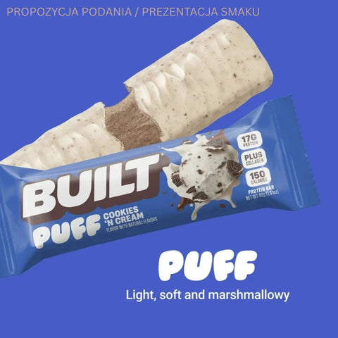 Built Bar Protein Puffs Cookies 'N Cream - proteinowy baton marshmallow w czekoladzie 17g białka & 150kcal by Built (built-bar-protein-puffs-cookies-n-cream-proteinowy-baton-marshmallow-w-czekoladzie-17g-bialka-140kcal)