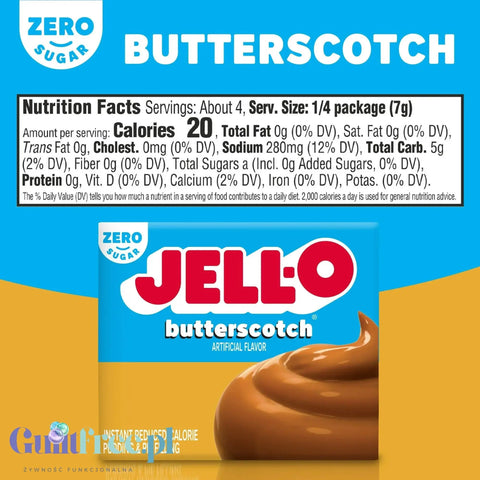 JellO Buttercotch Pudding Zero Sugar - Budyń Zero cukru & tłuszczu instant, smak Ciasteczkowy Herbatnikowy by Jell-O (budyn-ciasteczkowy-zero-cukru-zero-tluszczu-o-obnizonej-kalorycznosci)