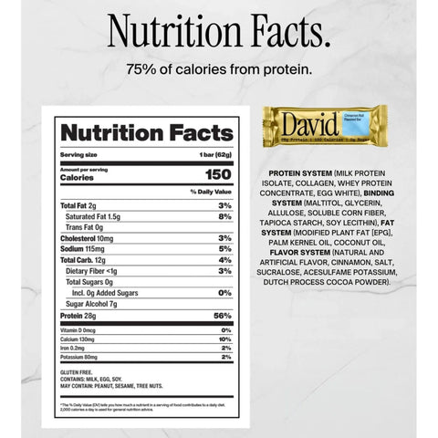 David Protein Bar Cinnamon Roll 62g by David Bar (david-protein-bar-cinnamon-roll-62g)