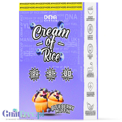 DNA Sports Cream of Rice, Blueberry Muffin 2kg - kleik ryżowy bez cukru, smak Muffinka z Jagodami by DNA Sports (dna-sports-cream-of-rice-blueberry-muffin-2kg-kleik-ryzowy-bez-cukru-smak-muffinka-z-jagodami)