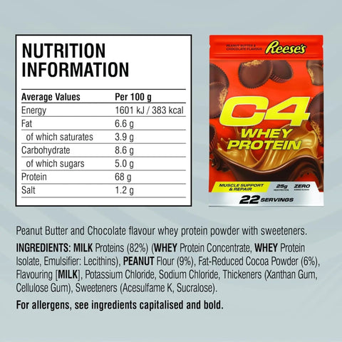 C4 Whey Protein Reese’s® Peanut Butter & Chocolate 481g - jedyna oryginalna odżywka białkowa Reese's by Cellucor (C4) (c4-whey-protein-reeses-peanut-butter-chocolate-481g-jedyna-oryginalna-odzywka-bialkowa-eese-s)