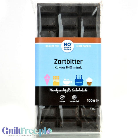 NO SUGAR SUGAR Schokolade Zartbitter 64% - rzemieślnicza gorzka czekolada bez cukru z erytrolem i stewią by NOsugarSUGAR (no-sugar-sugar-schokolade-zartbitter-64-rzemieslnicza-gorzka-czekolada-bez-cukru-z-erytrolem-i-stewia)