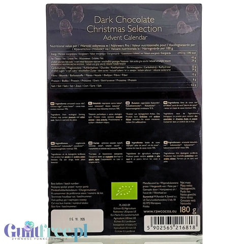 RAW COCOA Dark Chocolate Advent Calendar - wegański kalendarz adwentowy z surowej czekolady 70% kakao by COCOA RAW (raw-cocoa-dark-chocolate-advent-calendar-weganski-kalendarz-adwentowy-z-surowej-czekolady-70-kakao)